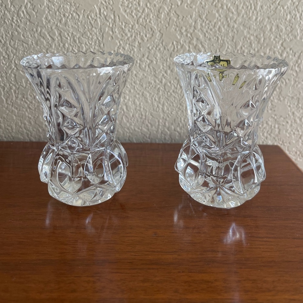 Vintage Set of Two 3 7/8” Crystal Bud Vases